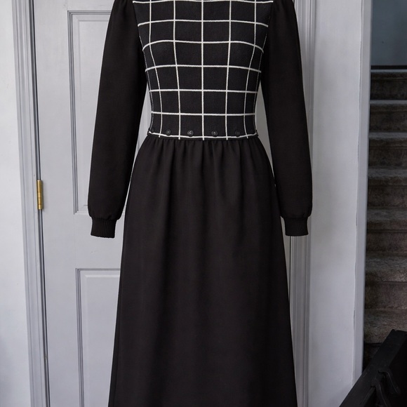 Leslie Fay Dresses & Skirts - Vintage 80’s 90’s Union made Leslie Fay Black and White Grid Long Sleeve Dress